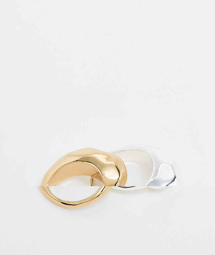 Topshop Rooni pack of 2 thick molten rings in multi plated
