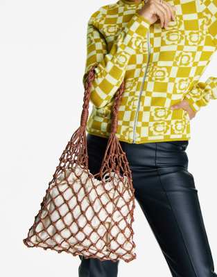 Topshop rope string shoulder bag in brown | ASOS