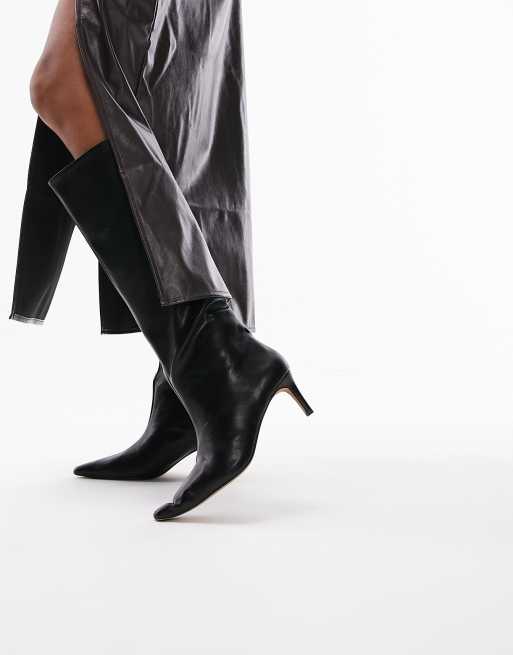 Topshop Rora pointed pull on heeled boot in black, 4 of 4