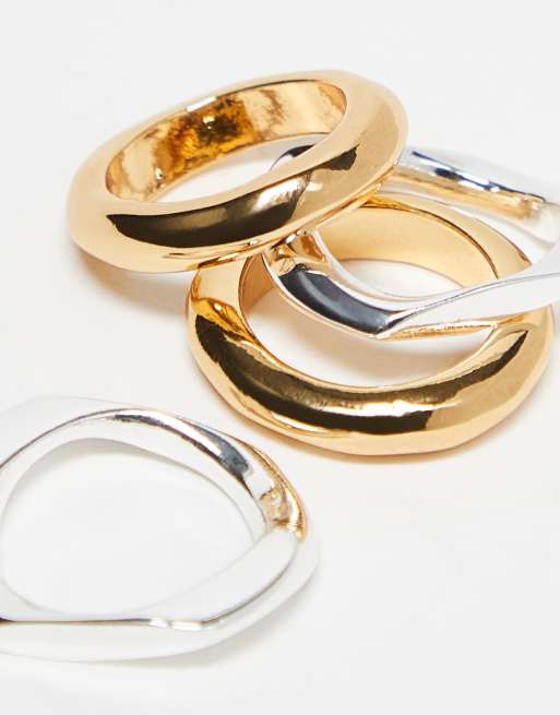 Topshop Rory pack of 4 mixed molten rings in multi plated, 4 of 4