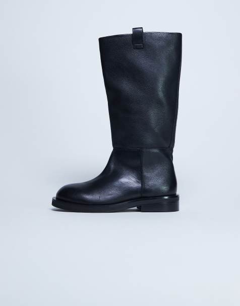 Topshop Rory real leather riding boots in black - view 1
