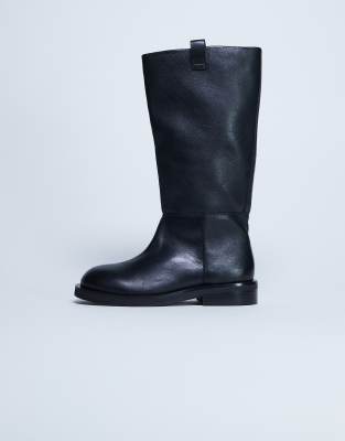 Topshop - Rory - Reitstiefel aus echtem Leder in Schwarz
