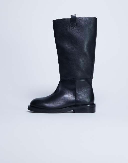 Topshop - Rory - Sorte ridestøvler i ægte læder