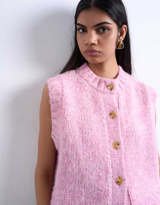 Topshop – Rosa, fluffigt stickad kostymväst i tvinnat garn, 2 av 4