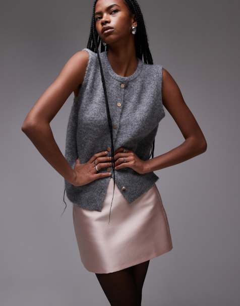 Topshop – Rosa, kraftig minikjol i mikrolängd och satin, del av set - view 1