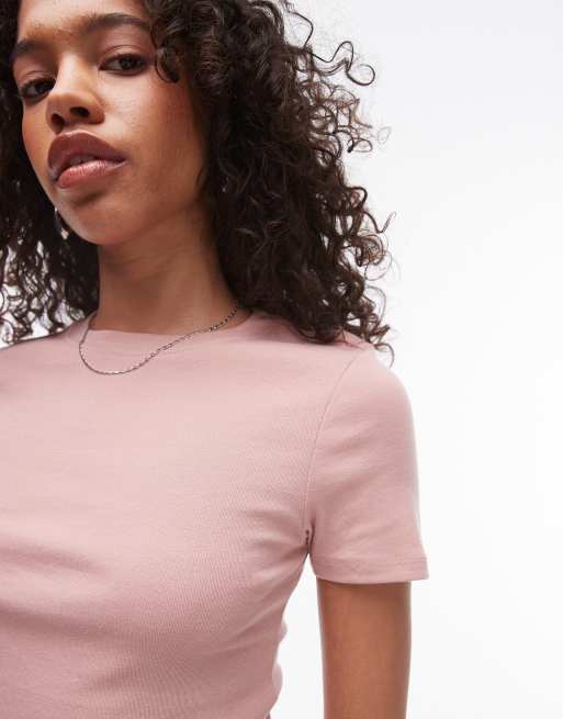 Topshop – Rosa, krympt, vardaglig t-shirt 