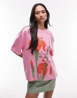 Topshop – Rosa, oversize t-shirt med grafiskt blomtryck - view 1
