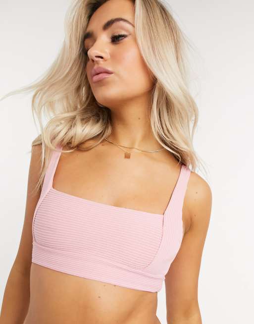 Topshop – Rosa ribbad bikini-crop top med fyrkantig ringning, 3 av 4