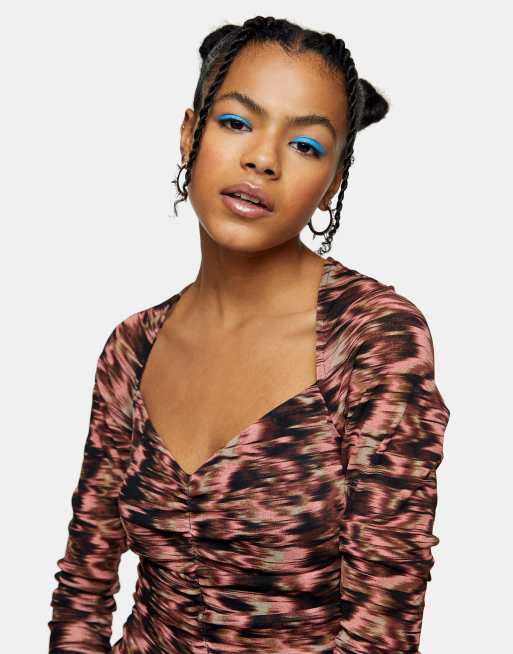 Topshop – Rosa ryschad miniklänning med batikmönster, 3 av 4