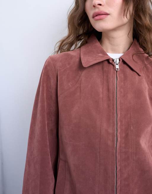 Topshop – Rosa skjortjacka i mockaimitation, 3 av 4
