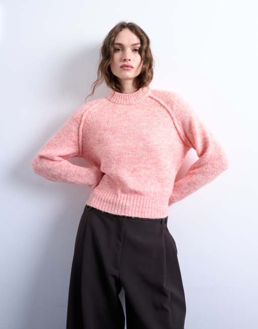 Topshop – Rosa, stickad tröja med raglan-ärmar och synliga sömmar, 3 av 4