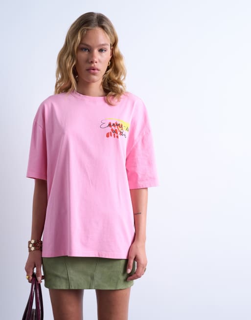 Topshop – Rosa t-shirt i oversize med grafiskt Paris-tryck, 4 av 4