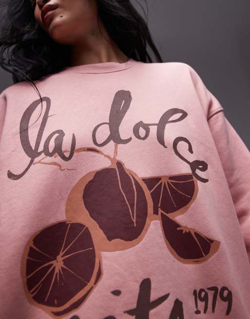 Topshop – Rosa, tvättad sweatshirt i oversize med 'La Dolce Vita'-tryck, 2 av 4