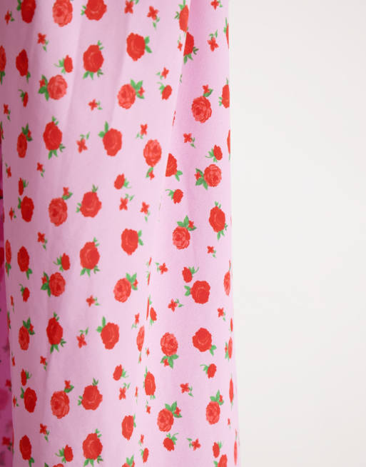 Topshop – Rosa vävd midiklänning med blommor och bardotringning , 4 av 4