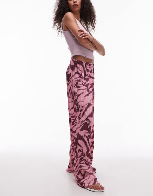 Topshop – Rosa, zebramönstrade, krinklade byxor med vida ben, 3 av 5