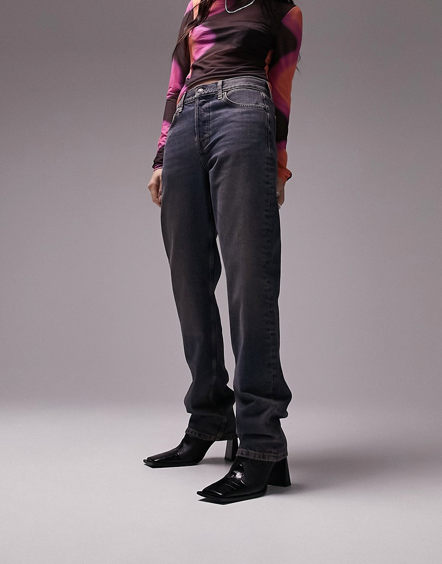 topshop - rosatvättade jeans i dad-modell-blå