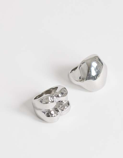 Topshop - Rose - Confezione da 2 anelli in acciaio inossidabile resistente all'acqua color argento, 1 di 3