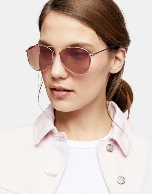 Topshop rose gold metal aviator sunglasses with pink mirror lens