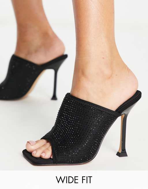 Topshop - Rose - Muiltjes met stilettohak en brede pasvorm in zwart