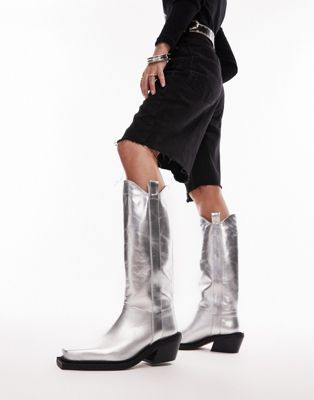  Rose premium leather western knee high boots 