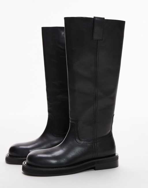 Topshop – Rosie – Kniehohe Lederstiefel in Schwarz mit dicker Sohle, 2 von 4