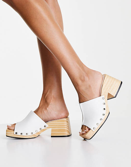 Topshop Rosie leather mid clog mule in white