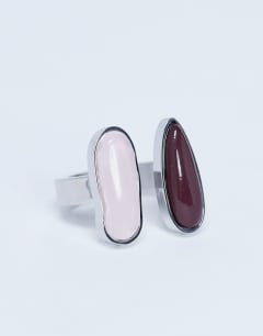 Rosie stainless steel ring with burgundy & pink semi precious stones in silver tone