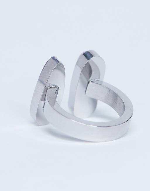 Topshop Rosie stainless steel ring with burgundy & pink semi precious stones in silver tone