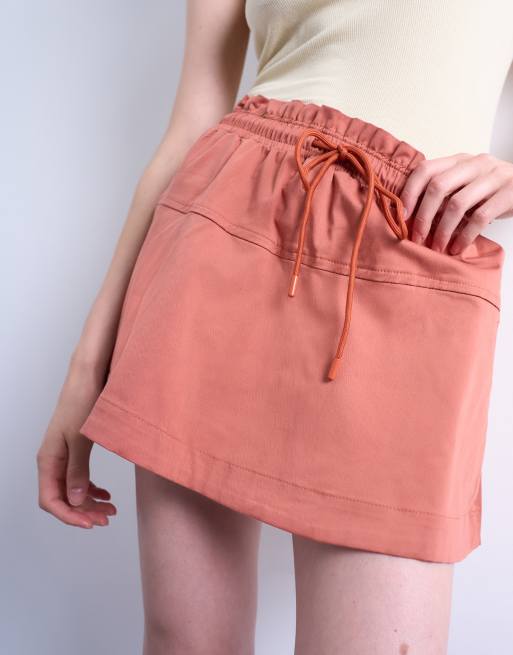 Topshop – Rostfärgad miniskort med elastisk midja, 3 av 5