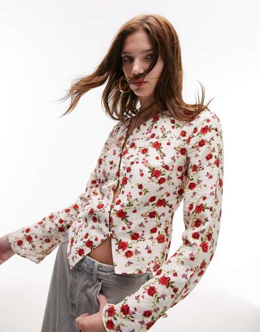 Topshop rouleaux loop printed slash top in ivory