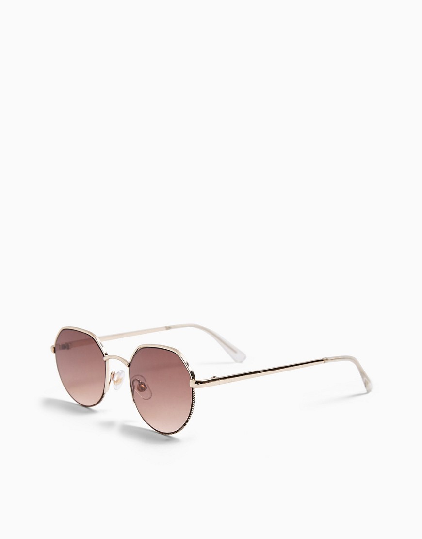 Topshop Round Sunglasses In Gold