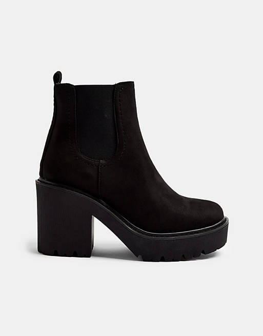 Topshop round toe heeled boots in black