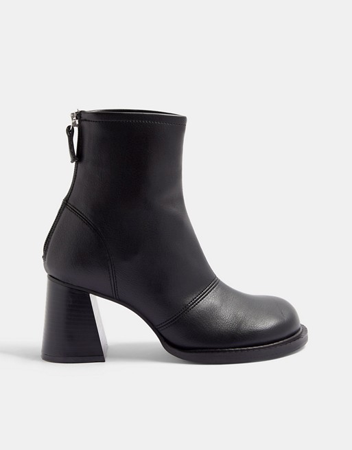Topshop round toe skinny heeled boots in black