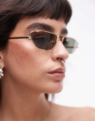 Topshop Rowan Angled Metal Cat Eye Sunglasses In Gold