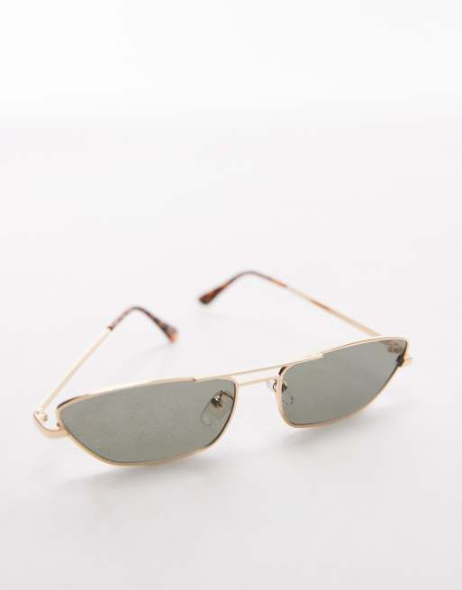 Topshop Rowan angled metal cat eye sunglasses in gold, 3 of 4