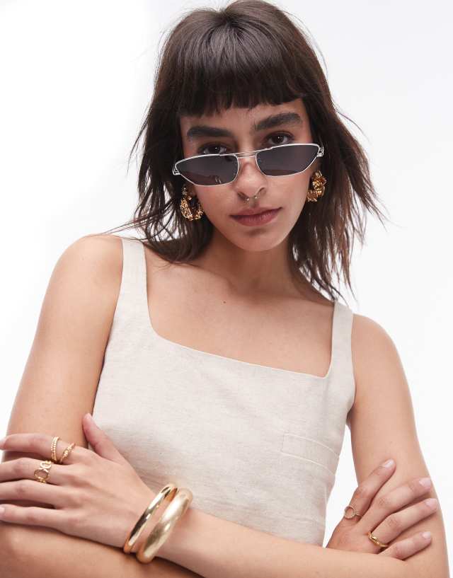 Topshop - rowan angled metal cat eye sunglasses in silver