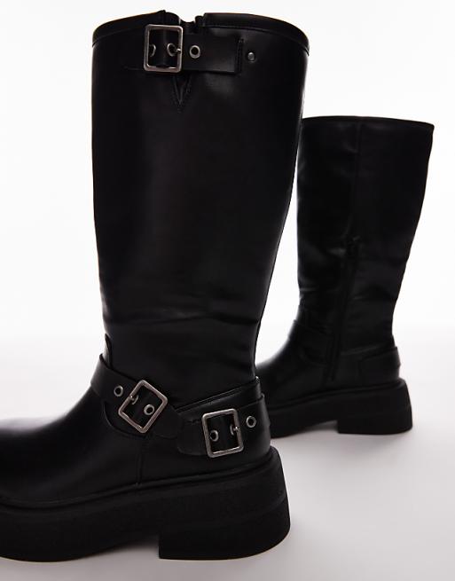 Topshop Roy chunky biker boots with hardware in black | ASOS Topshop Roy chunky biker boots with hardware in black | ASOS