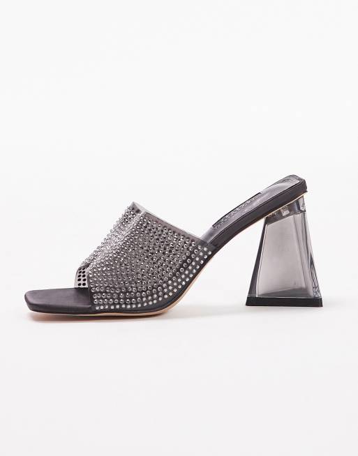 Topshop - Royal - Sabot a pianta larga con tacco largo neri, 4 di 4