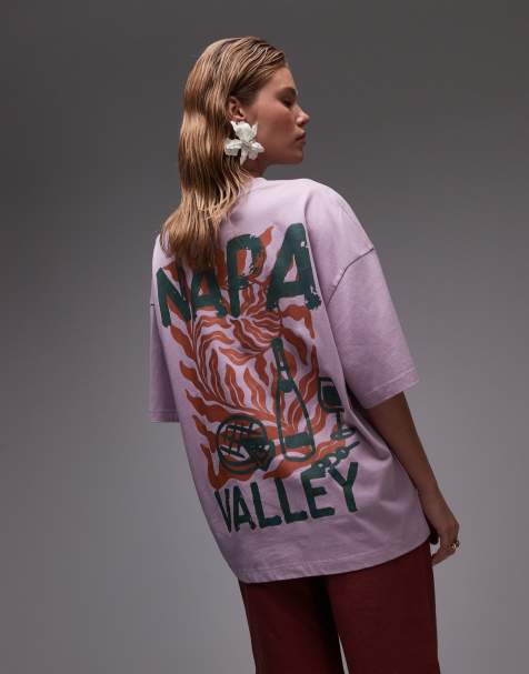 Topshop – Różowa koszulka oversize z grafiką i napisem „Napa Valley” - view 1