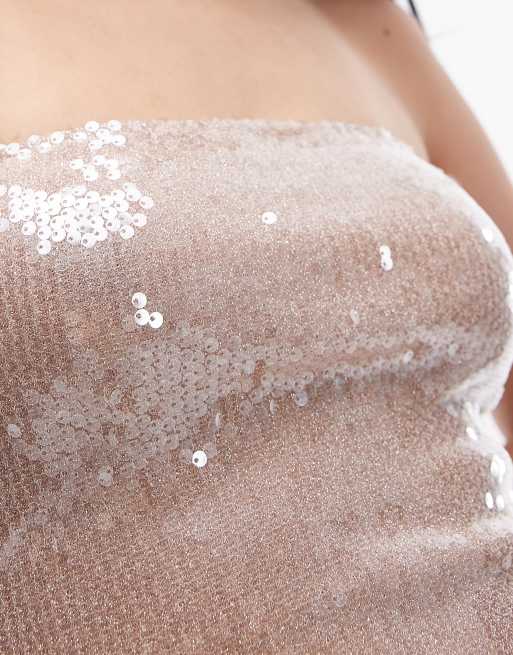 Topshop – Różowy cekinowy top z dekoltem bandeau, 3 z 4