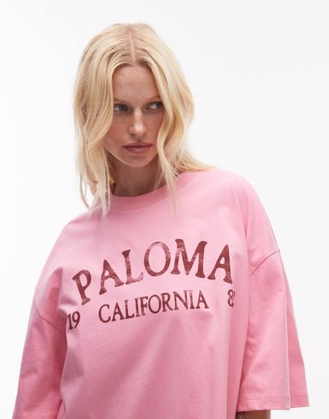 Topshop – Różowy T-shirt oversize z dżerseju z nadrukiem „Paloma“ - view 1