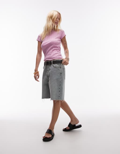 Topshop – Różowy T-shirt z dzianiny pointelle, 3 z 4