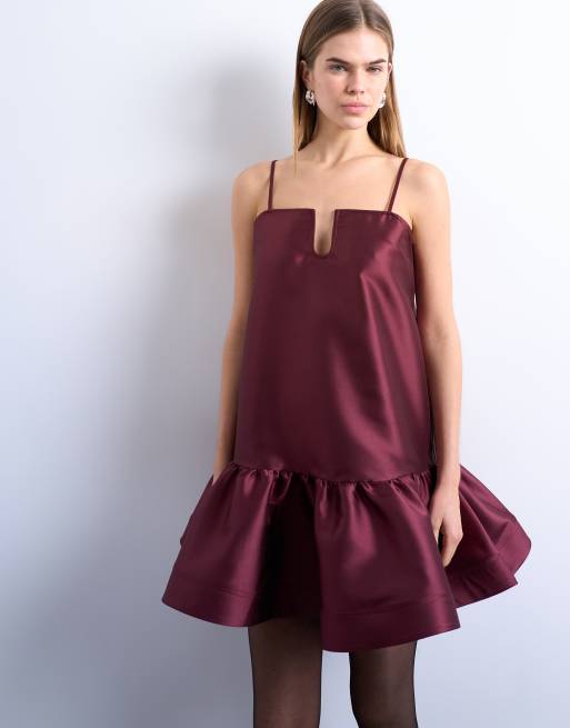 Topshop - Rubinrød minikjole med lavtsiddende talje og peplum-kant, 2 af 4