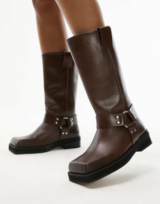 Flat hotsell biker boots