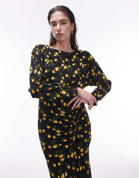 Black Organza Floral Long Party Dress Long Sleeves - $95 #CK2065 