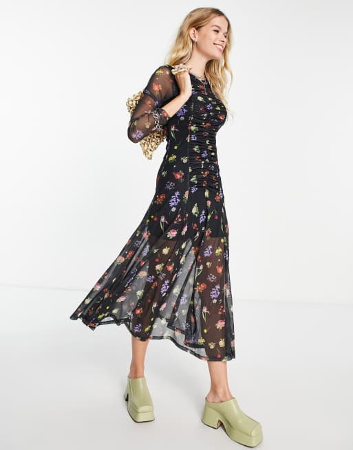 Floral mesh best sale midi dress