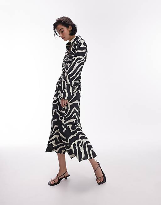 Topshop ruch side midi shirt dress in satin mono animal Topshop ruch side midi shirt dress in satin mono animal