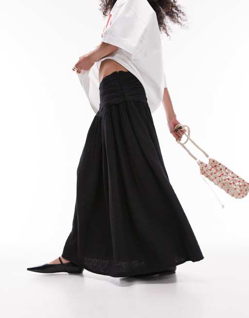 Topshop ruch waistband full hem maxi skirt in black, 2 of 5