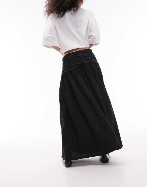 Topshop ruch waistband full hem maxi skirt in black, 4 of 5