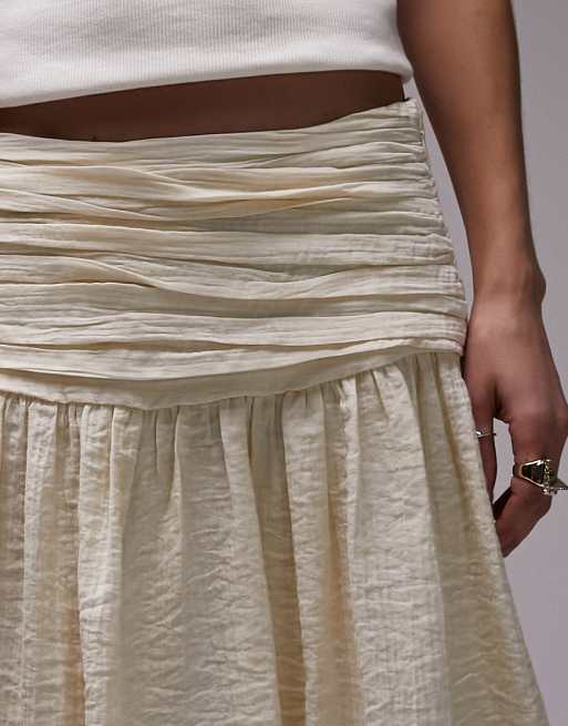 Topshop ruched waistband full hem maxi skirt in buttermilk